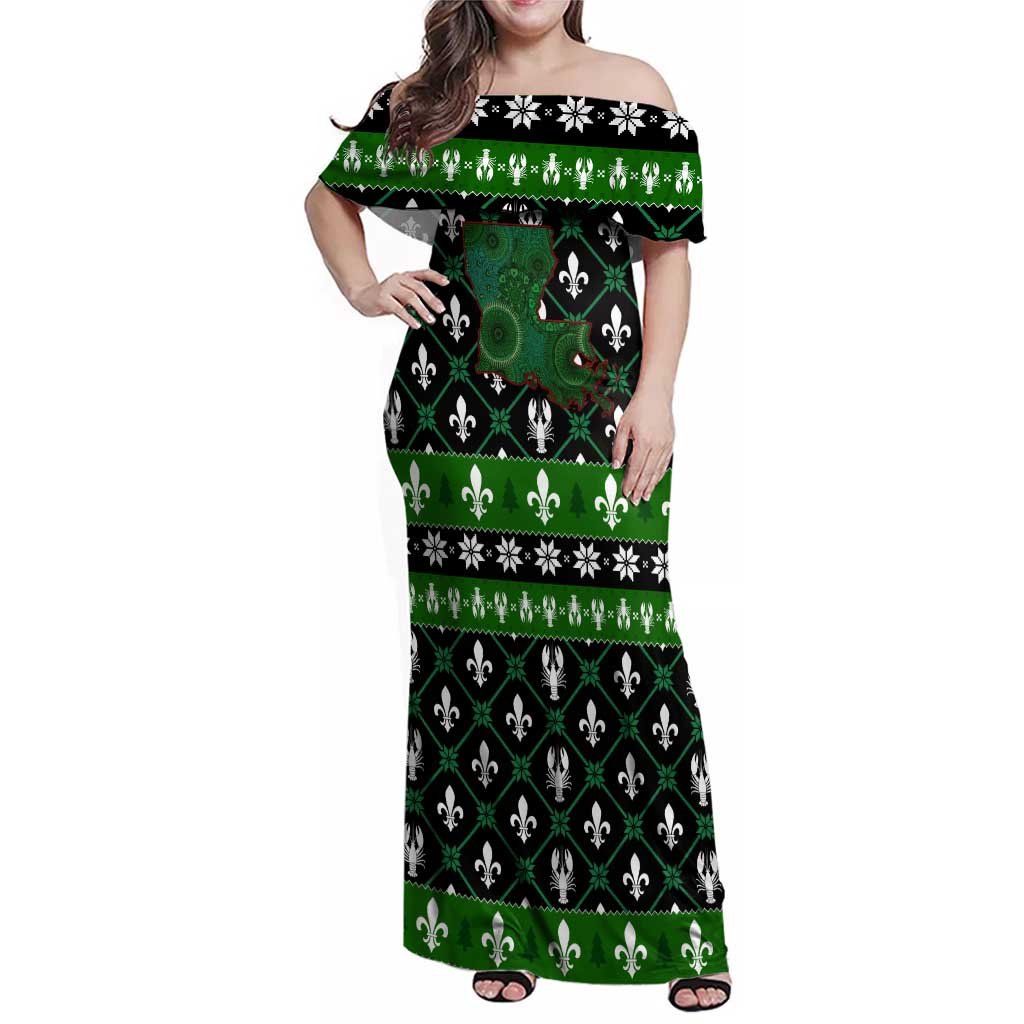 Louisiana USA Symbols Pattern Christmas Family Matching Off Shoulder Maxi Dress and Hawaiian Shirt Xmas Holiday Patterns - Wonder Print Shop