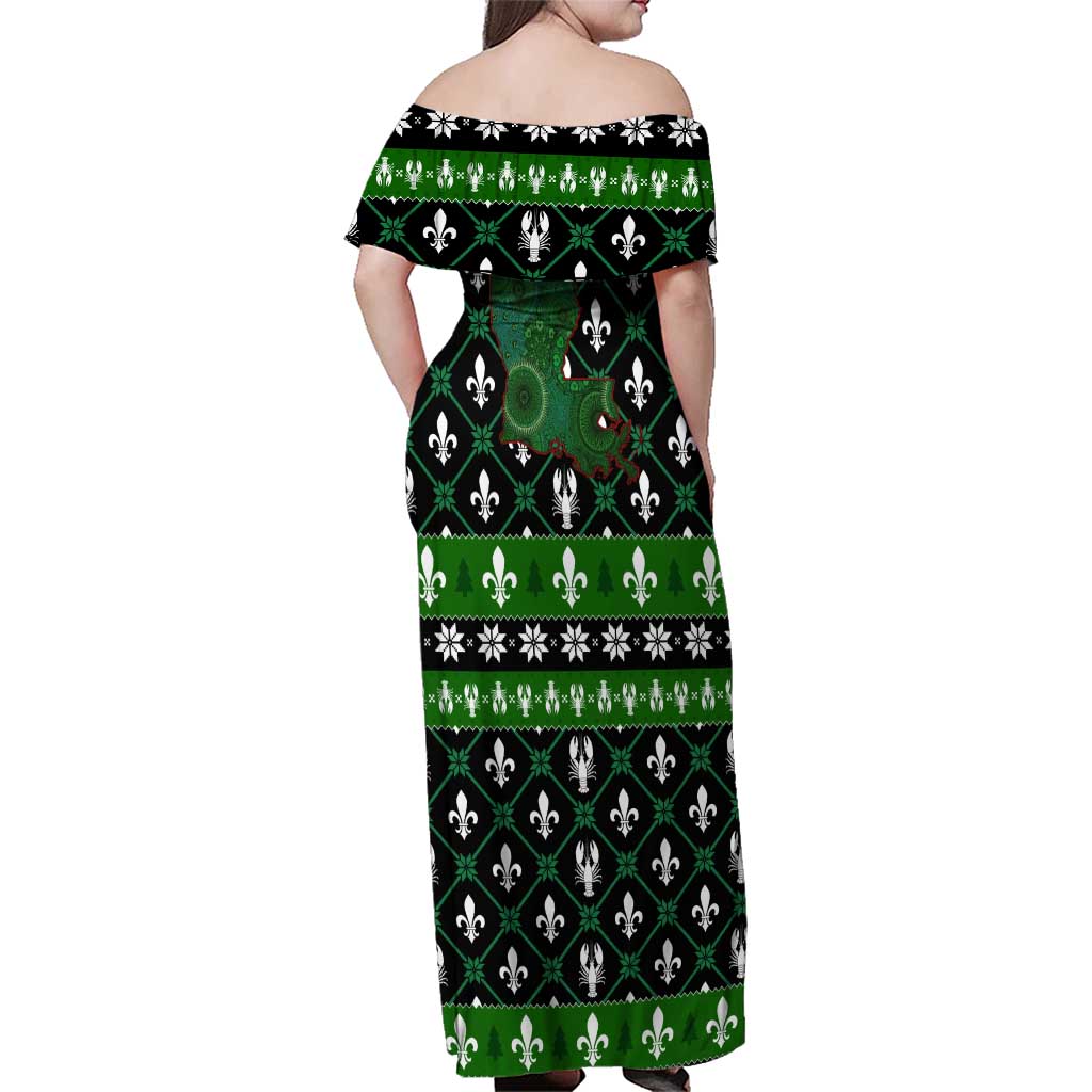 Louisiana USA Symbols Pattern Christmas Family Matching Off Shoulder Maxi Dress and Hawaiian Shirt Xmas Holiday Patterns - Wonder Print Shop