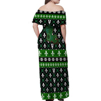 Louisiana USA Symbols Pattern Christmas Family Matching Off Shoulder Maxi Dress and Hawaiian Shirt Xmas Holiday Patterns - Wonder Print Shop
