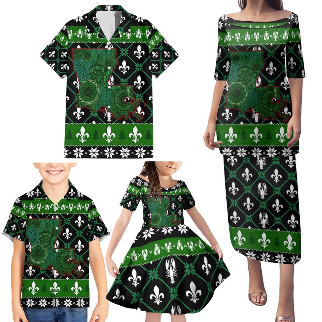 Louisiana USA Symbols Pattern Christmas Family Matching Puletasi and Hawaiian Shirt Xmas Holiday Patterns - Wonder Print Shop