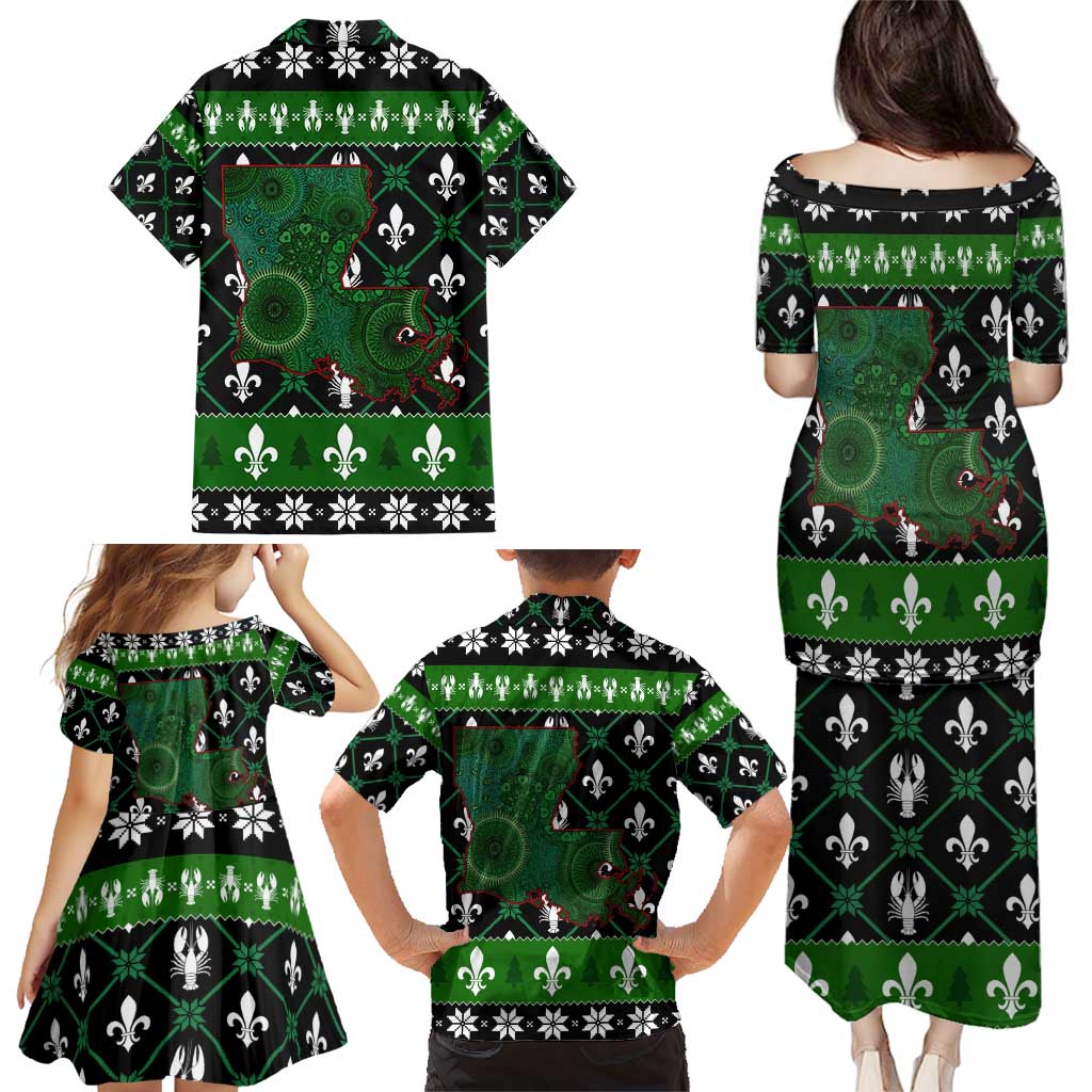 Louisiana USA Symbols Pattern Christmas Family Matching Puletasi and Hawaiian Shirt Xmas Holiday Patterns - Wonder Print Shop