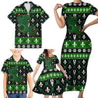 Louisiana USA Symbols Pattern Christmas Family Matching Short Sleeve Bodycon Dress and Hawaiian Shirt Xmas Holiday Patterns - Wonder Print Shop