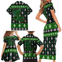 Louisiana USA Symbols Pattern Christmas Family Matching Short Sleeve Bodycon Dress and Hawaiian Shirt Xmas Holiday Patterns - Wonder Print Shop