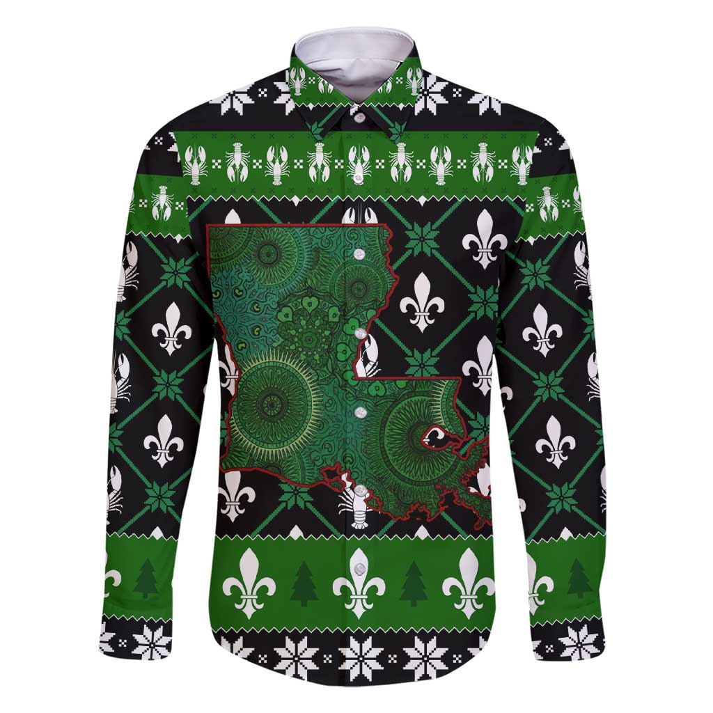 Louisiana USA Symbols Pattern Christmas Family Matching Short Sleeve Bodycon Dress and Hawaiian Shirt Xmas Holiday Patterns - Wonder Print Shop