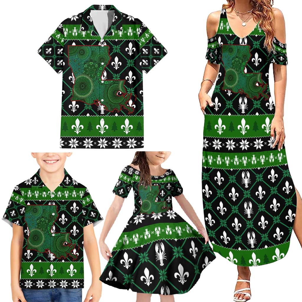 Louisiana USA Symbols Pattern Christmas Family Matching Summer Maxi Dress and Hawaiian Shirt Xmas Holiday Patterns - Wonder Print Shop