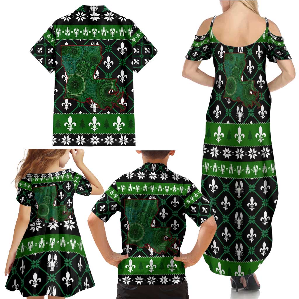 Louisiana USA Symbols Pattern Christmas Family Matching Summer Maxi Dress and Hawaiian Shirt Xmas Holiday Patterns - Wonder Print Shop