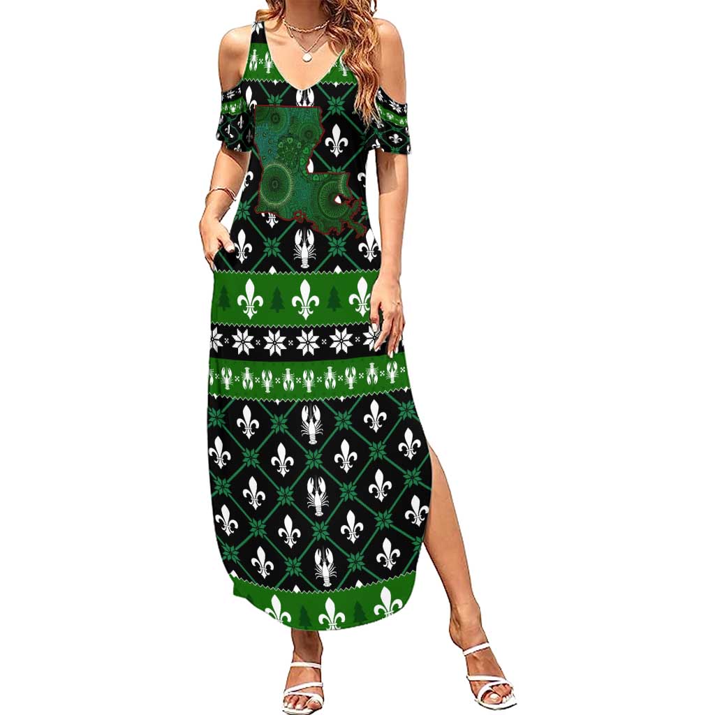 Louisiana USA Symbols Pattern Christmas Family Matching Summer Maxi Dress and Hawaiian Shirt Xmas Holiday Patterns - Wonder Print Shop