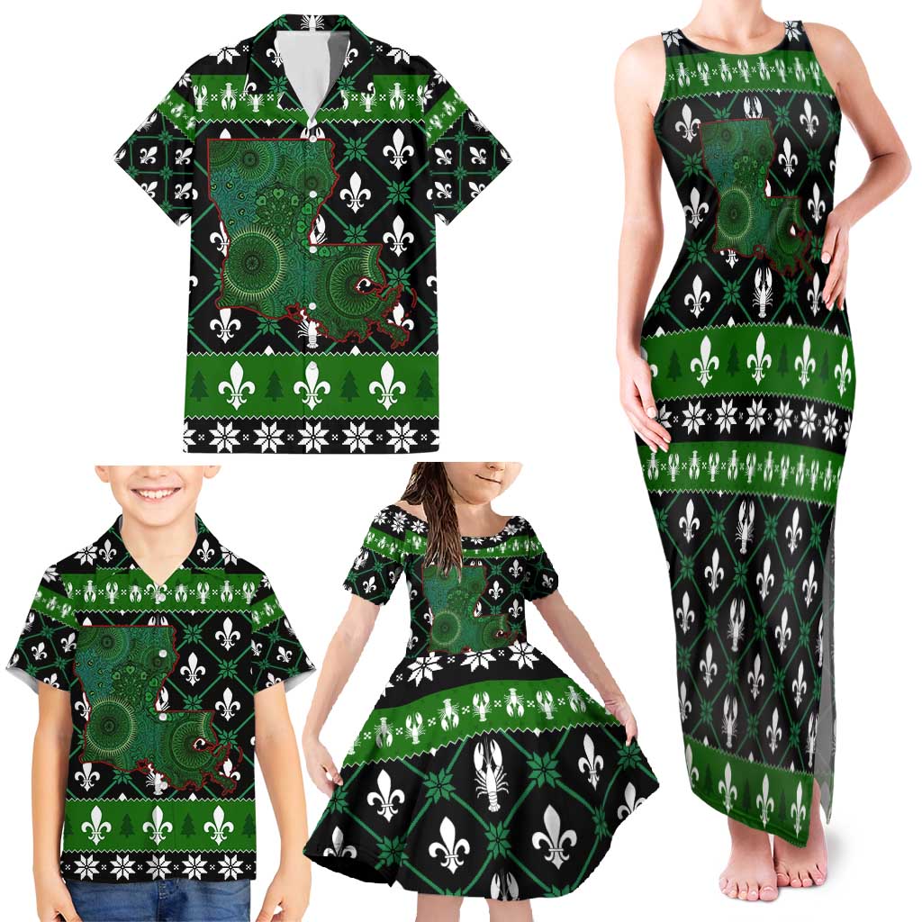 Louisiana USA Symbols Pattern Christmas Family Matching Tank Maxi Dress and Hawaiian Shirt Xmas Holiday Patterns - Wonder Print Shop