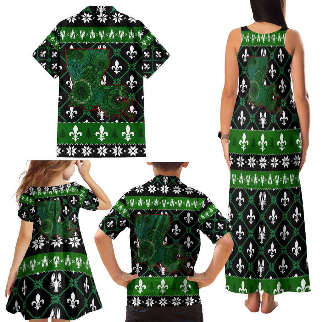Louisiana USA Symbols Pattern Christmas Family Matching Tank Maxi Dress and Hawaiian Shirt Xmas Holiday Patterns - Wonder Print Shop
