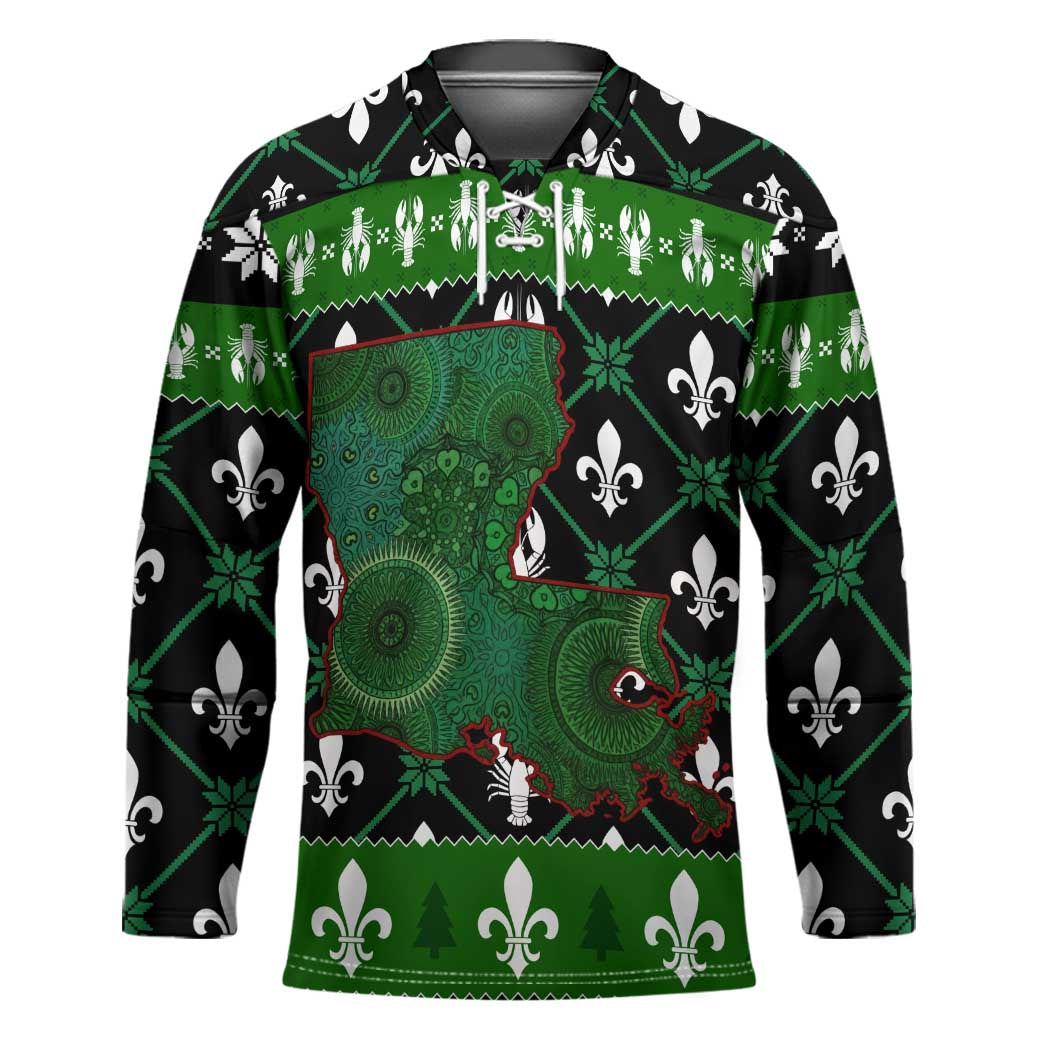 Louisiana USA Symbols Pattern Christmas Hockey Jersey Xmas Holiday Patterns - Wonder Print Shop