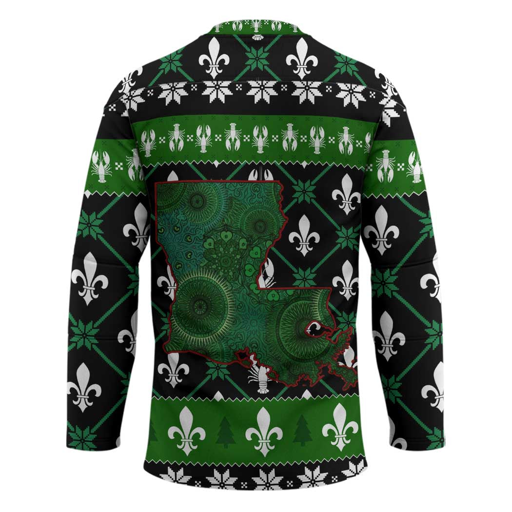 Louisiana USA Symbols Pattern Christmas Hockey Jersey Xmas Holiday Patterns - Wonder Print Shop
