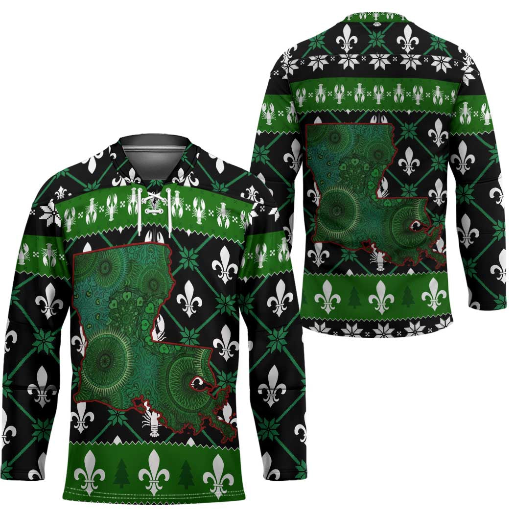 Louisiana USA Symbols Pattern Christmas Hockey Jersey Xmas Holiday Patterns - Wonder Print Shop