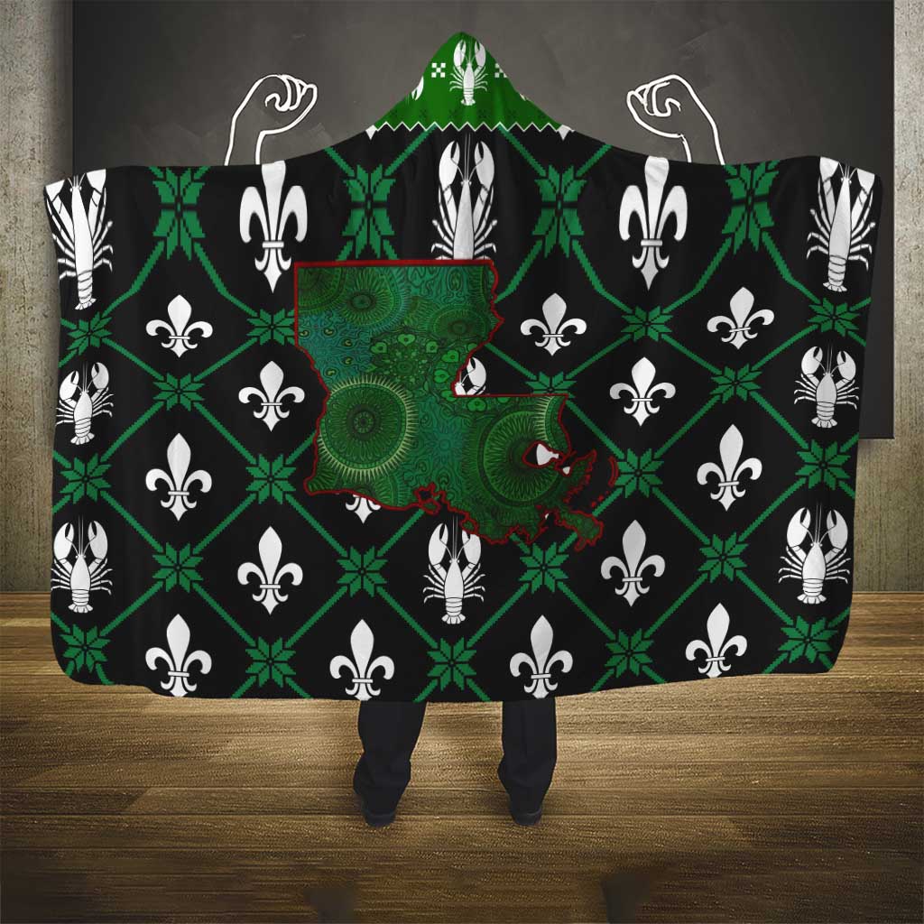 Louisiana USA Symbols Pattern Christmas Hooded Blanket Xmas Holiday Patterns - Wonder Print Shop