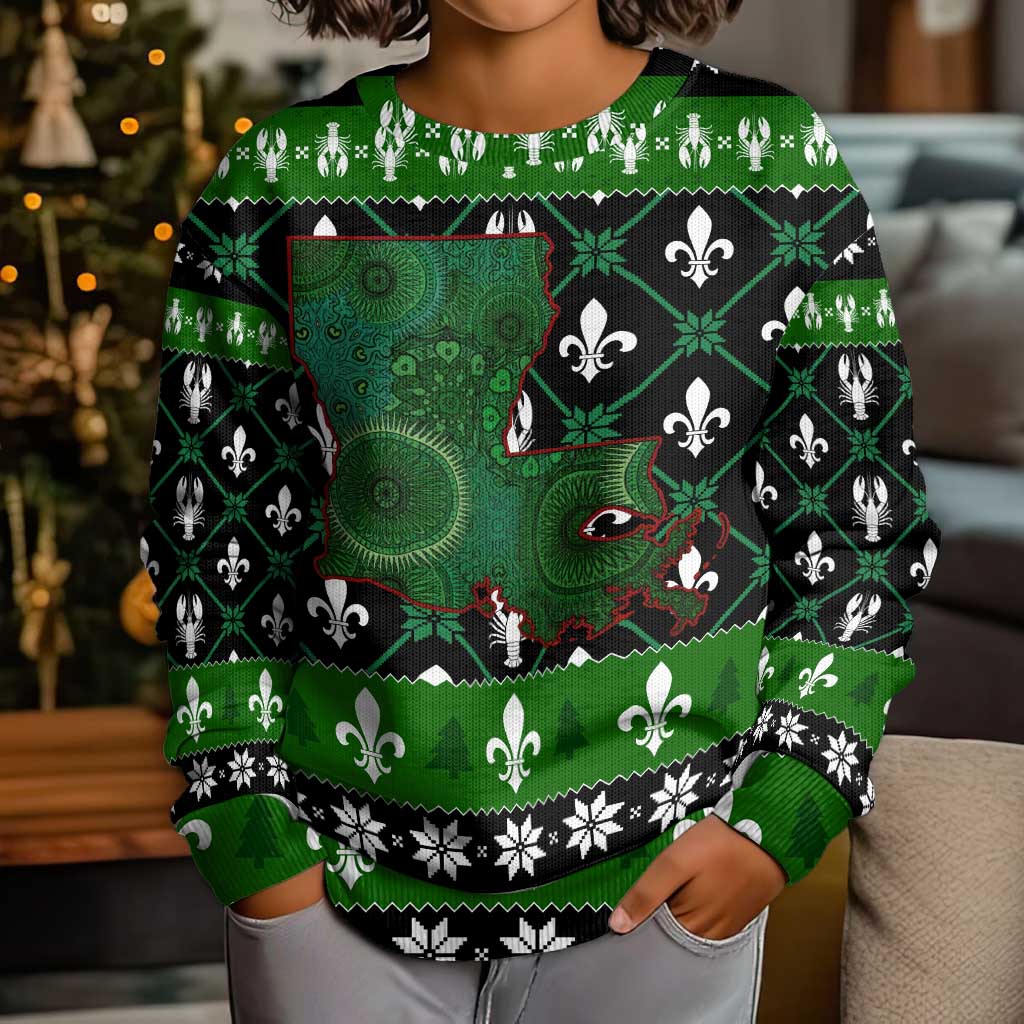 Louisiana USA Symbols Pattern Christmas Kid Ugly Christmas Sweater Xmas Holiday Patterns - Wonder Print Shop