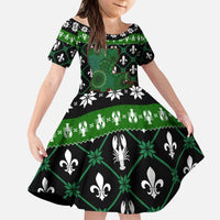 Louisiana USA Symbols Pattern Christmas Kid Short Sleeve Dress Xmas Holiday Patterns - Wonder Print Shop