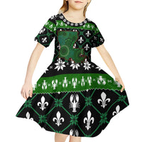 Louisiana USA Symbols Pattern Christmas Kid Short Sleeve Dress Xmas Holiday Patterns - Wonder Print Shop