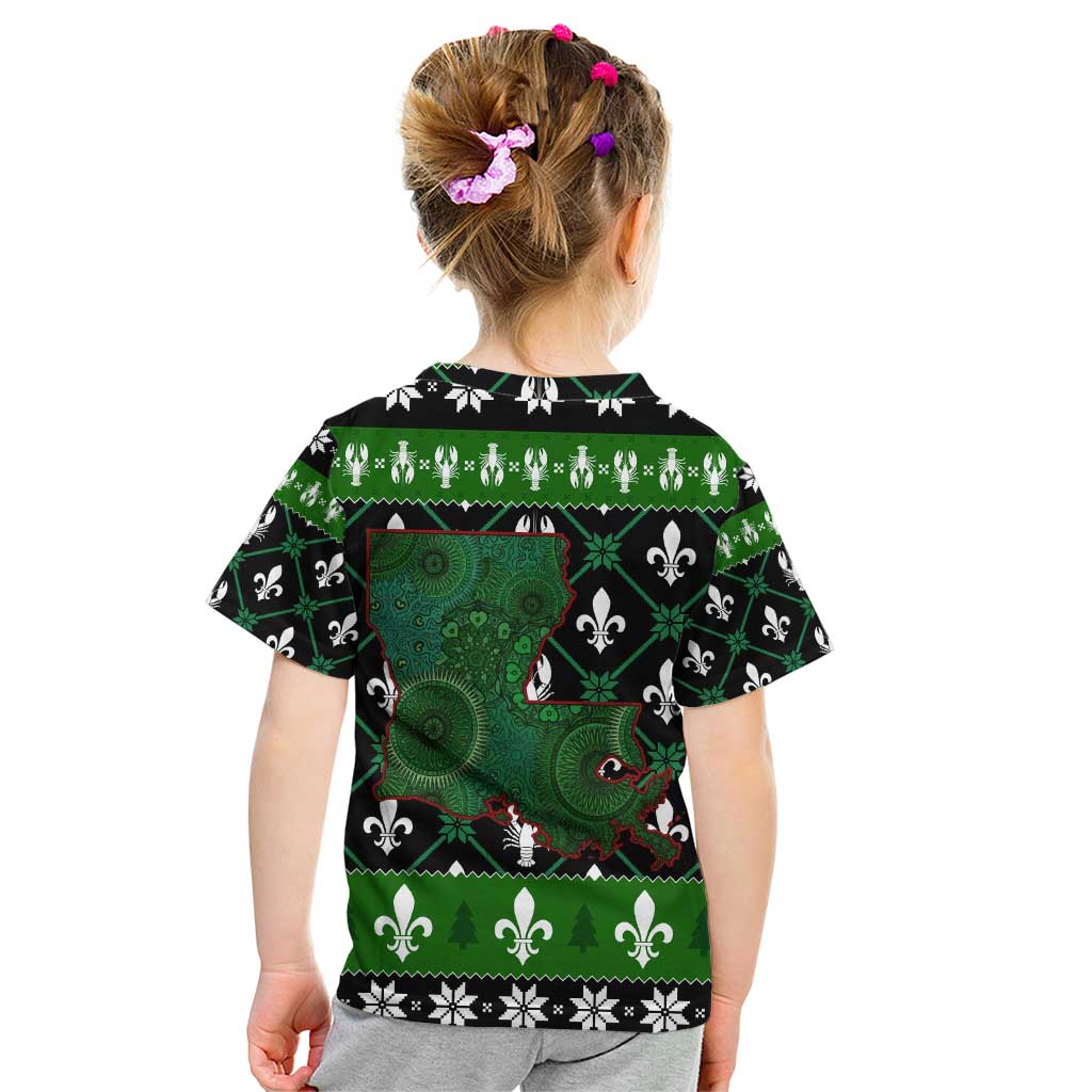 Louisiana USA Symbols Pattern Christmas Kid T Shirt Xmas Holiday Patterns - Wonder Print Shop
