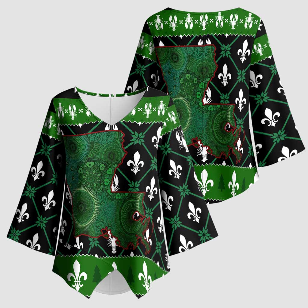 Louisiana USA Symbols Pattern Christmas Kimono Sleeve Blouse Xmas Holiday Patterns - Wonder Print Shop