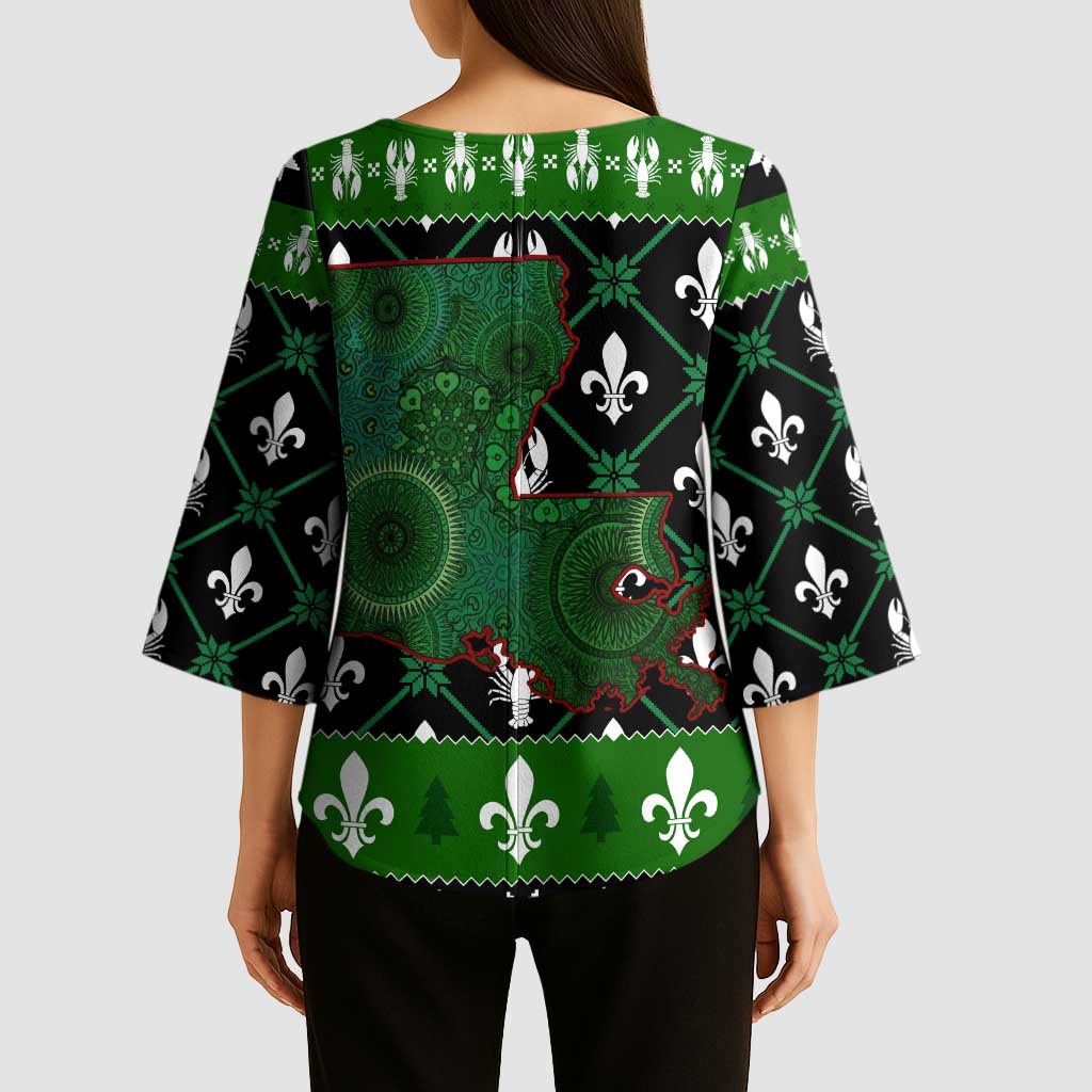 Louisiana USA Symbols Pattern Christmas Kimono Sleeve Blouse Xmas Holiday Patterns - Wonder Print Shop