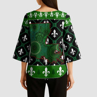 Louisiana USA Symbols Pattern Christmas Kimono Sleeve Blouse Xmas Holiday Patterns - Wonder Print Shop