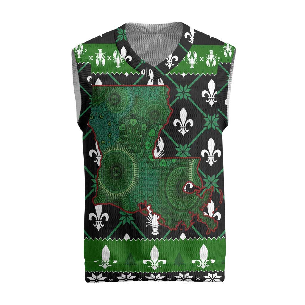Louisiana USA Symbols Pattern Christmas Knitted V-Neck Vest Xmas Holiday Patterns - Wonder Print Shop