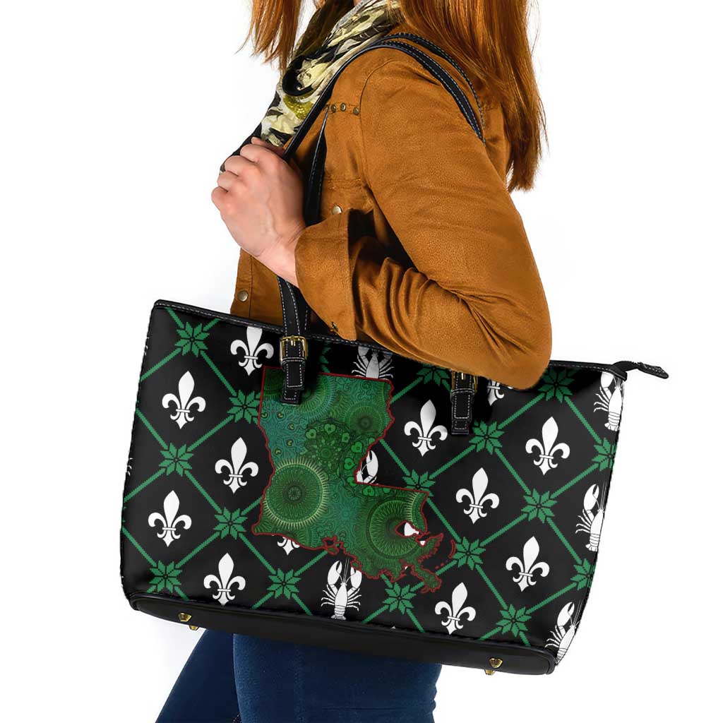 Louisiana USA Symbols Pattern Christmas Leather Tote Bag Xmas Holiday Patterns - Wonder Print Shop