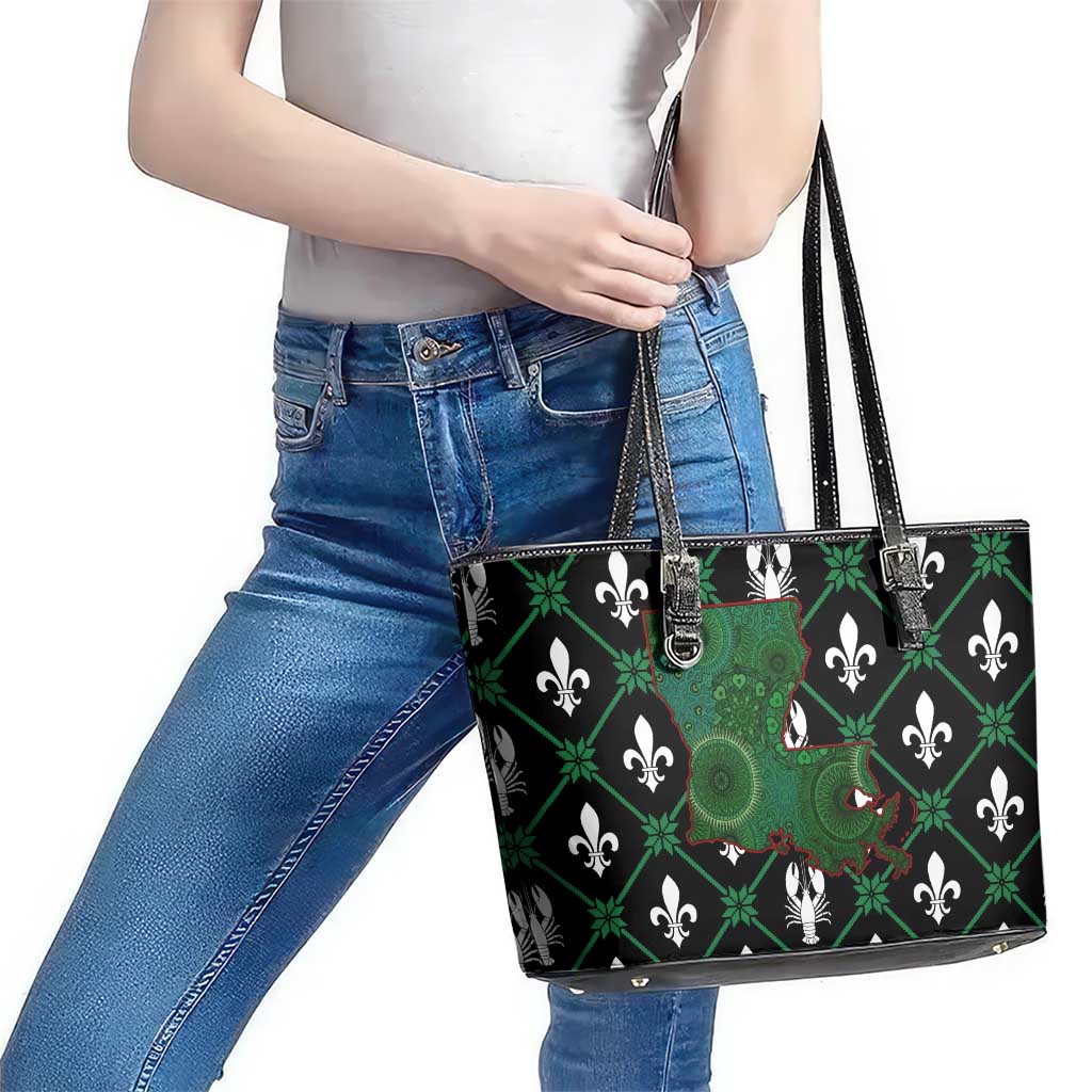Louisiana USA Symbols Pattern Christmas Leather Tote Bag Xmas Holiday Patterns - Wonder Print Shop