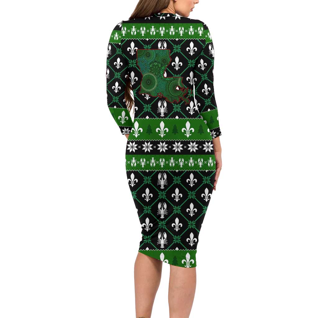 Louisiana USA Symbols Pattern Christmas Long Sleeve Bodycon Dress Xmas Holiday Patterns - Wonder Print Shop