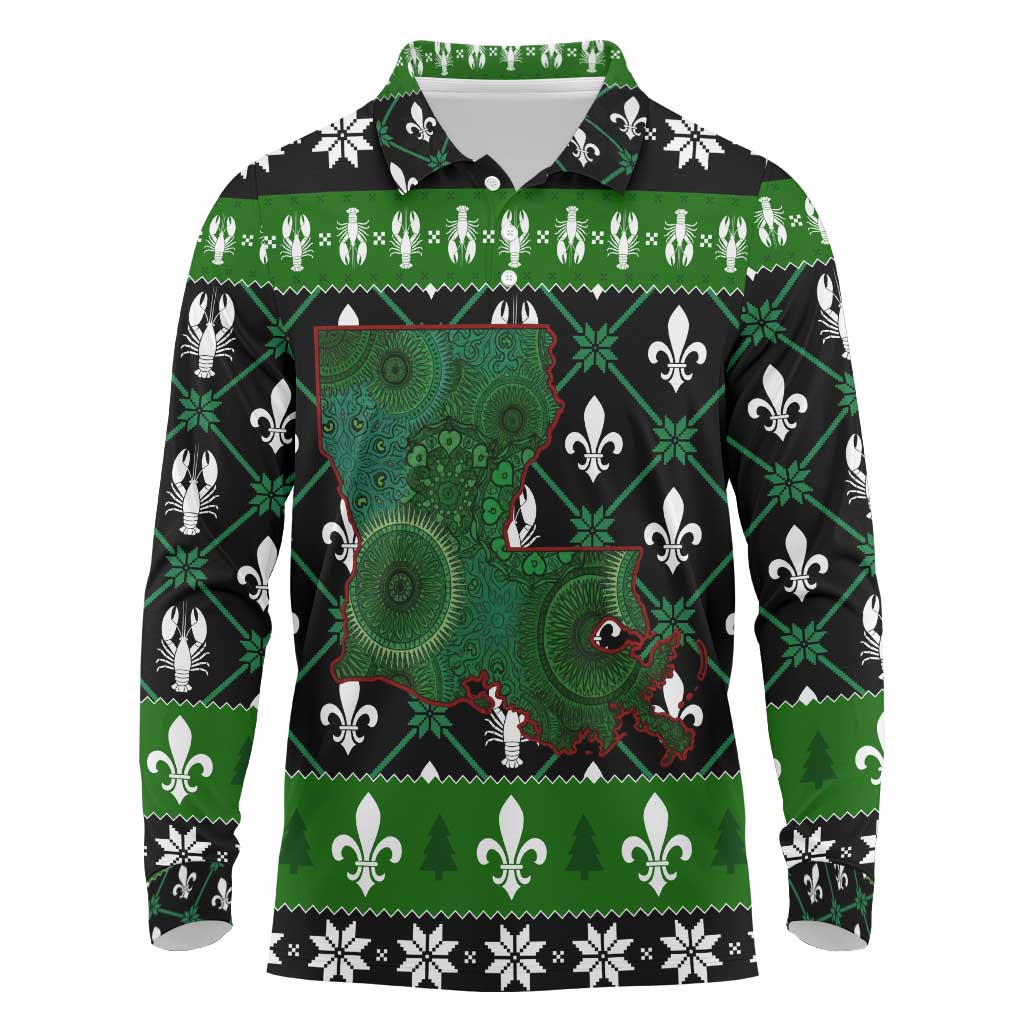 Louisiana USA Symbols Pattern Christmas Long Sleeve Polo Shirt Xmas Holiday Patterns - Wonder Print Shop