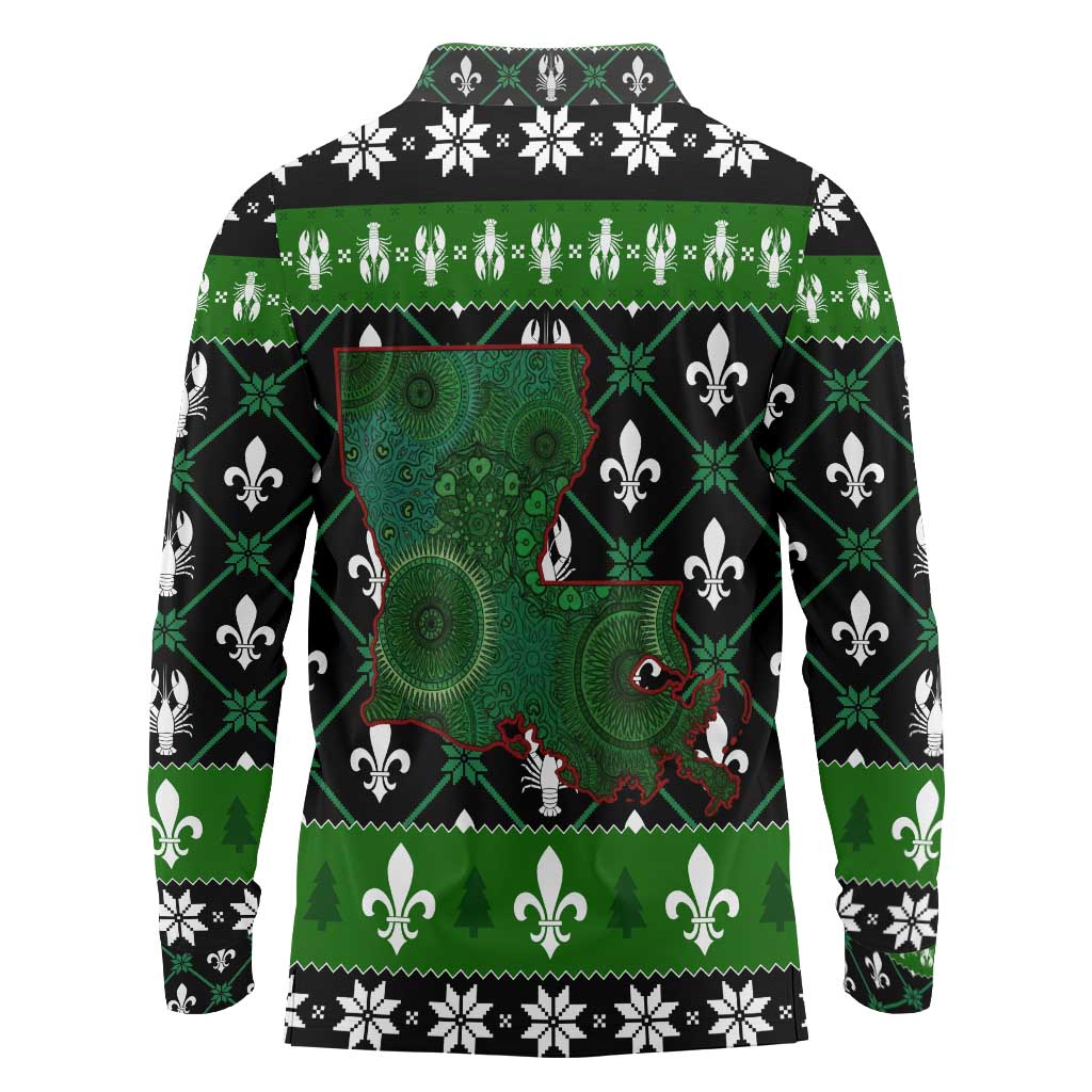 Louisiana USA Symbols Pattern Christmas Long Sleeve Polo Shirt Xmas Holiday Patterns - Wonder Print Shop