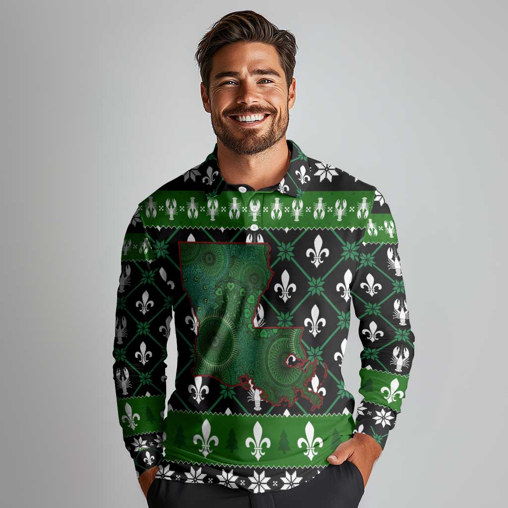 Louisiana USA Symbols Pattern Christmas Long Sleeve Polo Shirt Xmas Holiday Patterns - Wonder Print Shop