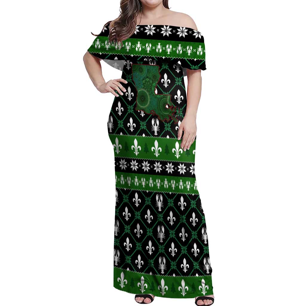 Louisiana USA Symbols Pattern Christmas Off Shoulder Maxi Dress Xmas Holiday Patterns - Wonder Print Shop