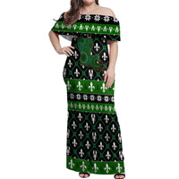 Louisiana USA Symbols Pattern Christmas Off Shoulder Maxi Dress Xmas Holiday Patterns - Wonder Print Shop