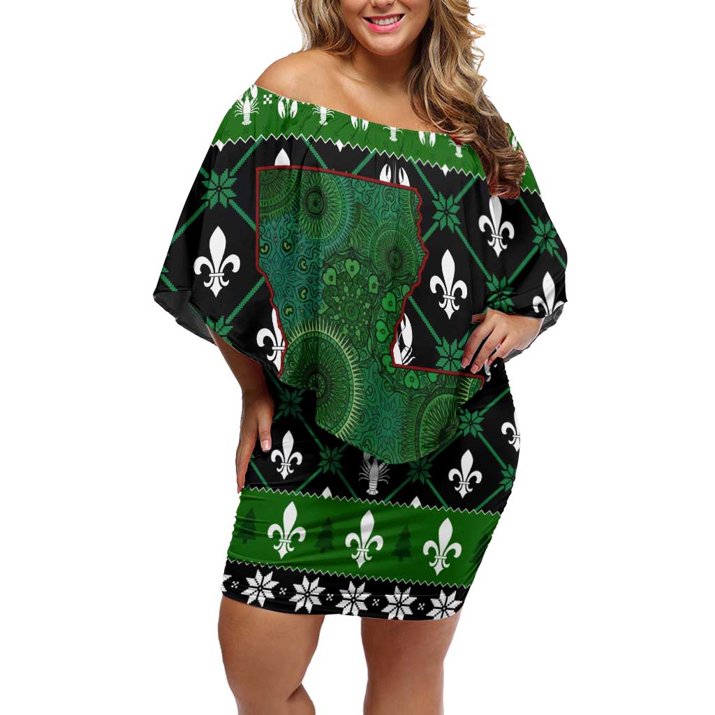 Louisiana USA Symbols Pattern Christmas Off Shoulder Short Dress Xmas Holiday Patterns - Wonder Print Shop