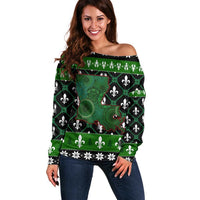 Louisiana USA Symbols Pattern Christmas Off Shoulder Sweater Xmas Holiday Patterns - Wonder Print Shop