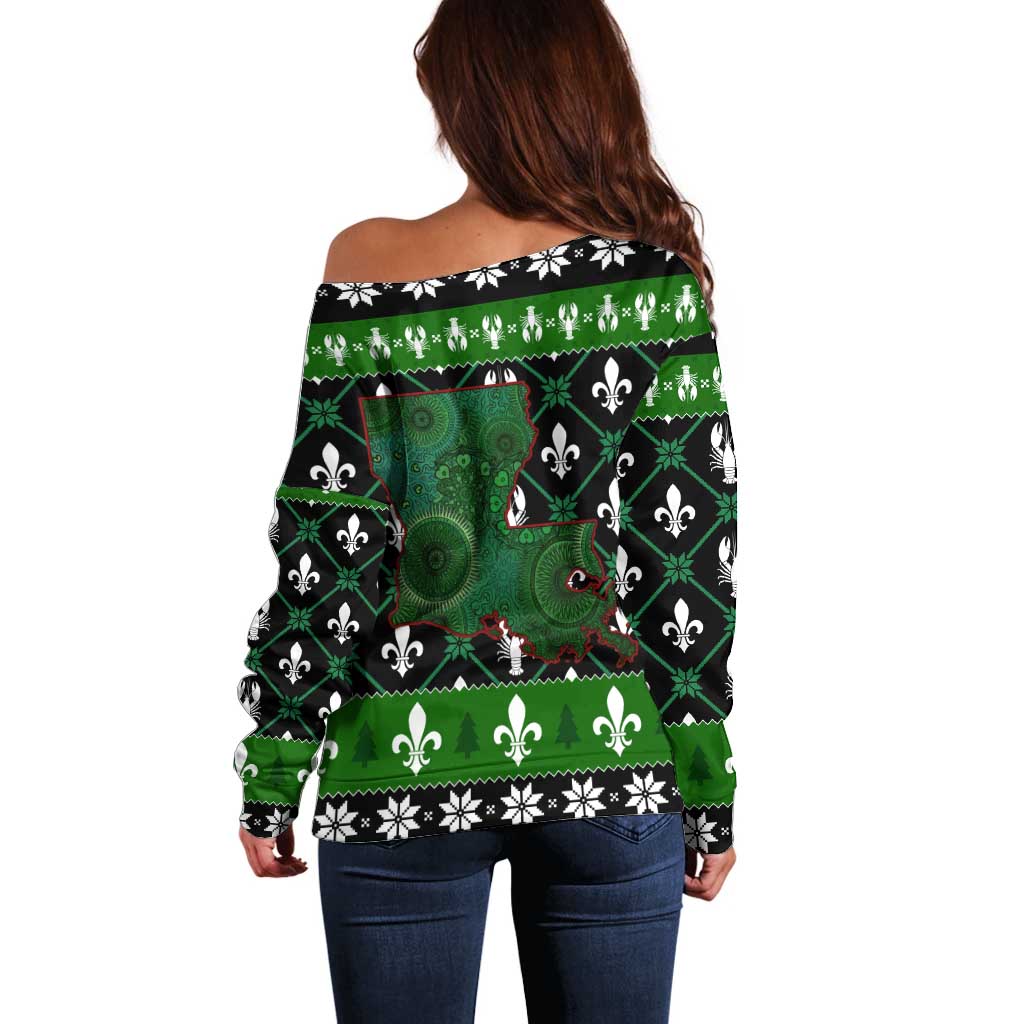 Louisiana USA Symbols Pattern Christmas Off Shoulder Sweater Xmas Holiday Patterns - Wonder Print Shop