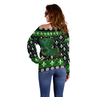 Louisiana USA Symbols Pattern Christmas Off Shoulder Sweater Xmas Holiday Patterns - Wonder Print Shop