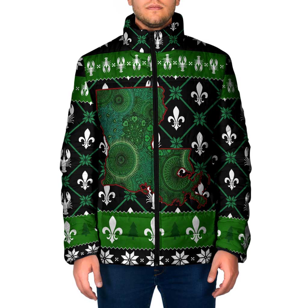 Louisiana USA Symbols Pattern Christmas Padded Jacket Xmas Holiday Patterns - Wonder Print Shop
