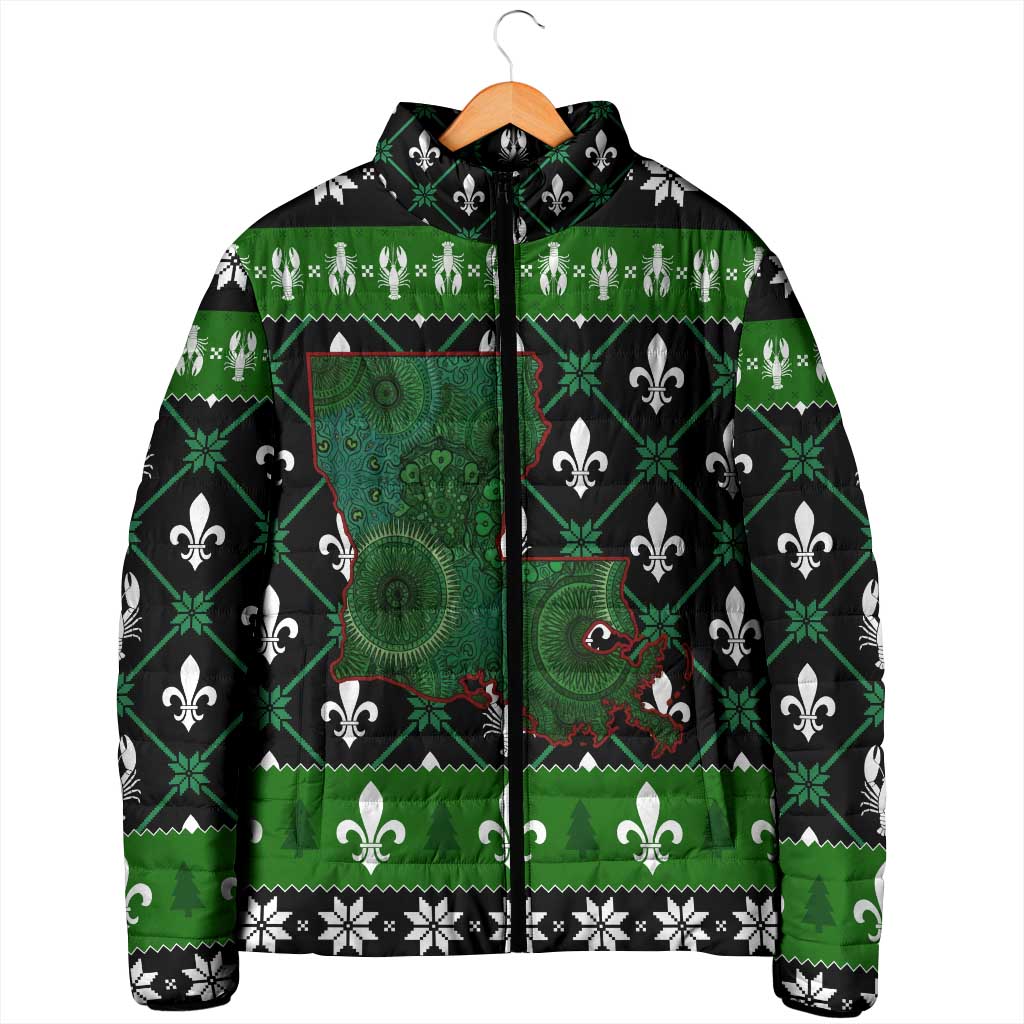 Louisiana USA Symbols Pattern Christmas Padded Jacket Xmas Holiday Patterns - Wonder Print Shop