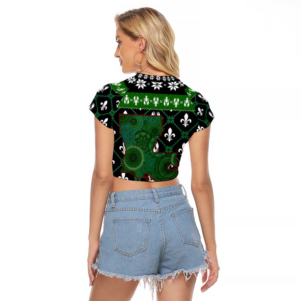 Louisiana USA Symbols Pattern Christmas Raglan Cropped T Shirt Xmas Holiday Patterns - Wonder Print Shop