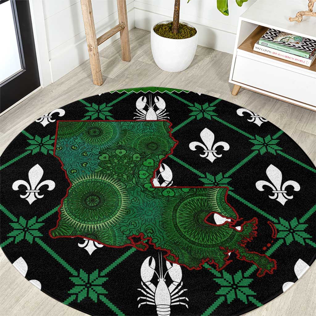 Louisiana USA Symbols Pattern Christmas Round Carpet Xmas Holiday Patterns - Wonder Print Shop