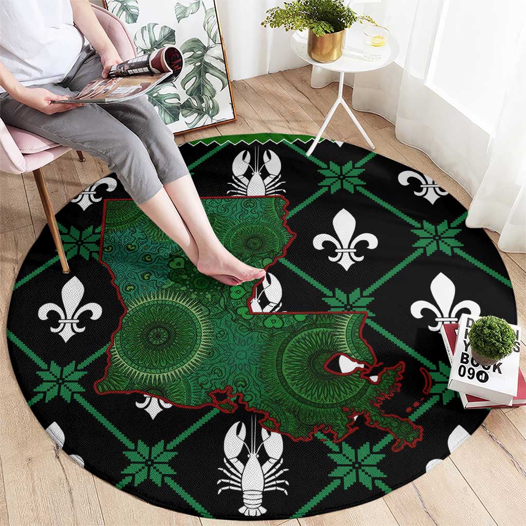 Louisiana USA Symbols Pattern Christmas Round Carpet Xmas Holiday Patterns - Wonder Print Shop