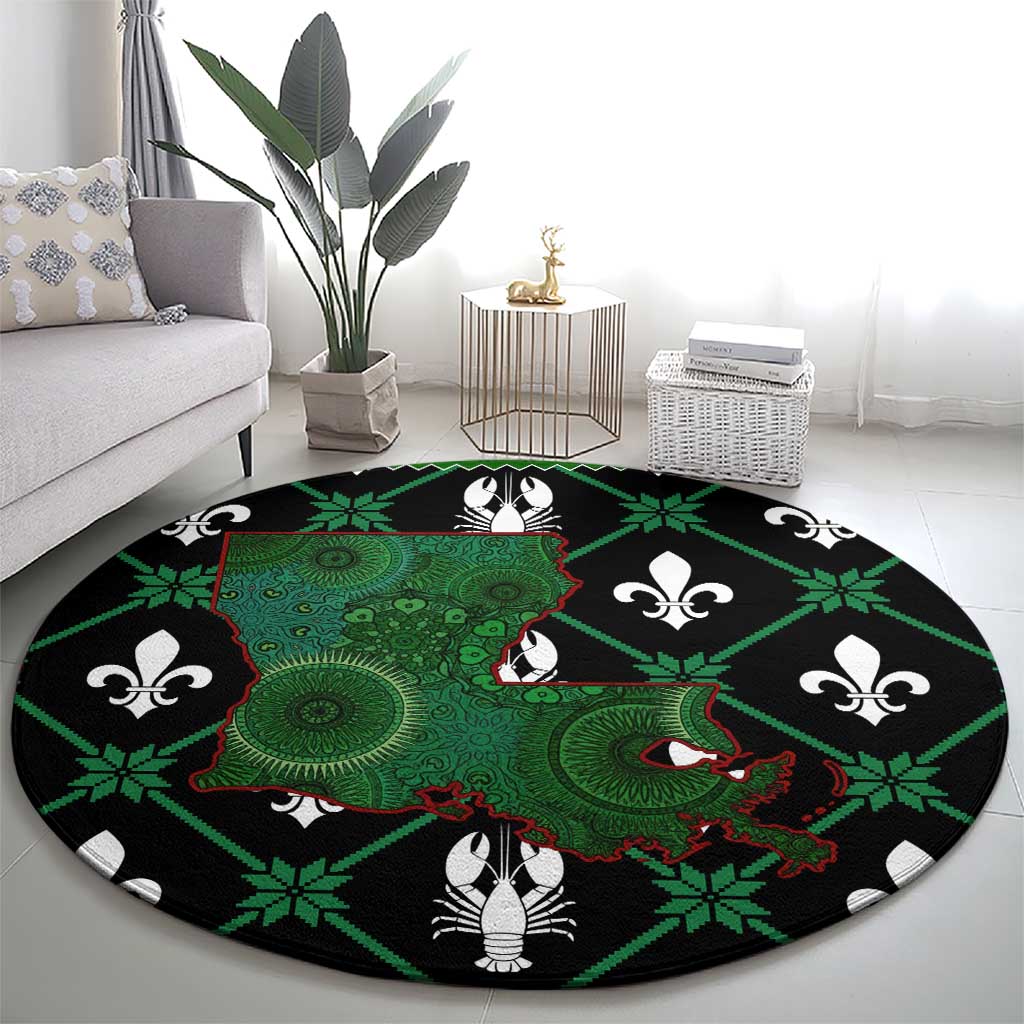 Louisiana USA Symbols Pattern Christmas Round Carpet Xmas Holiday Patterns - Wonder Print Shop
