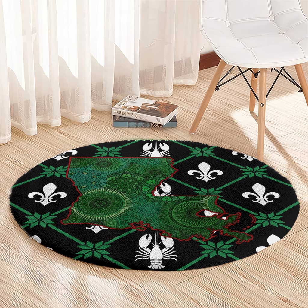 Louisiana USA Symbols Pattern Christmas Round Carpet Xmas Holiday Patterns - Wonder Print Shop