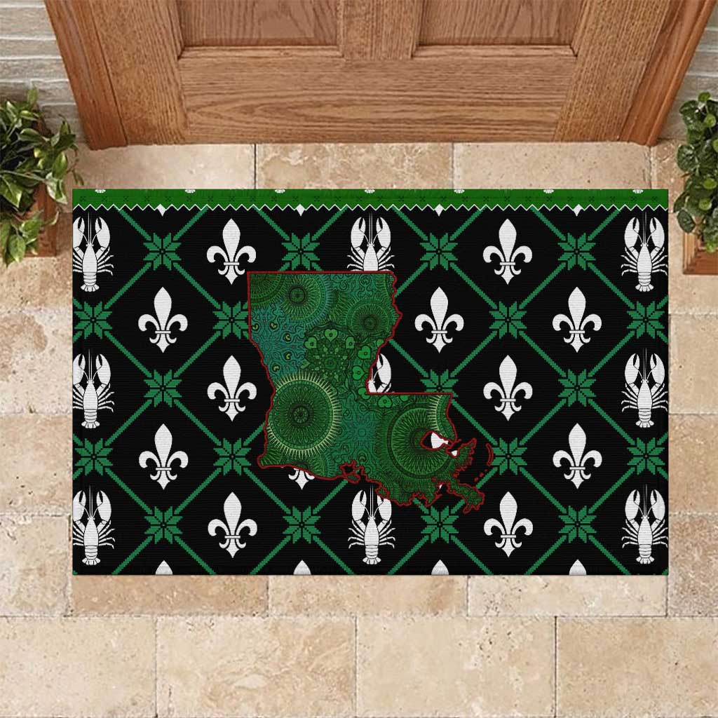 Louisiana USA Symbols Pattern Christmas Rubber Doormat Xmas Holiday Patterns - Wonder Print Shop