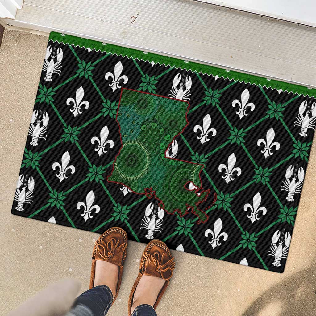 Louisiana USA Symbols Pattern Christmas Rubber Doormat Xmas Holiday Patterns - Wonder Print Shop