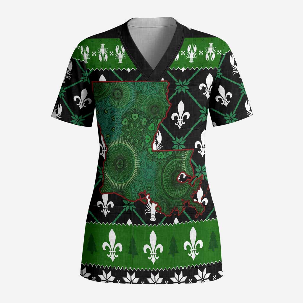 Louisiana USA Symbols Pattern Christmas Scrub Top Xmas Holiday Patterns - Wonder Print Shop