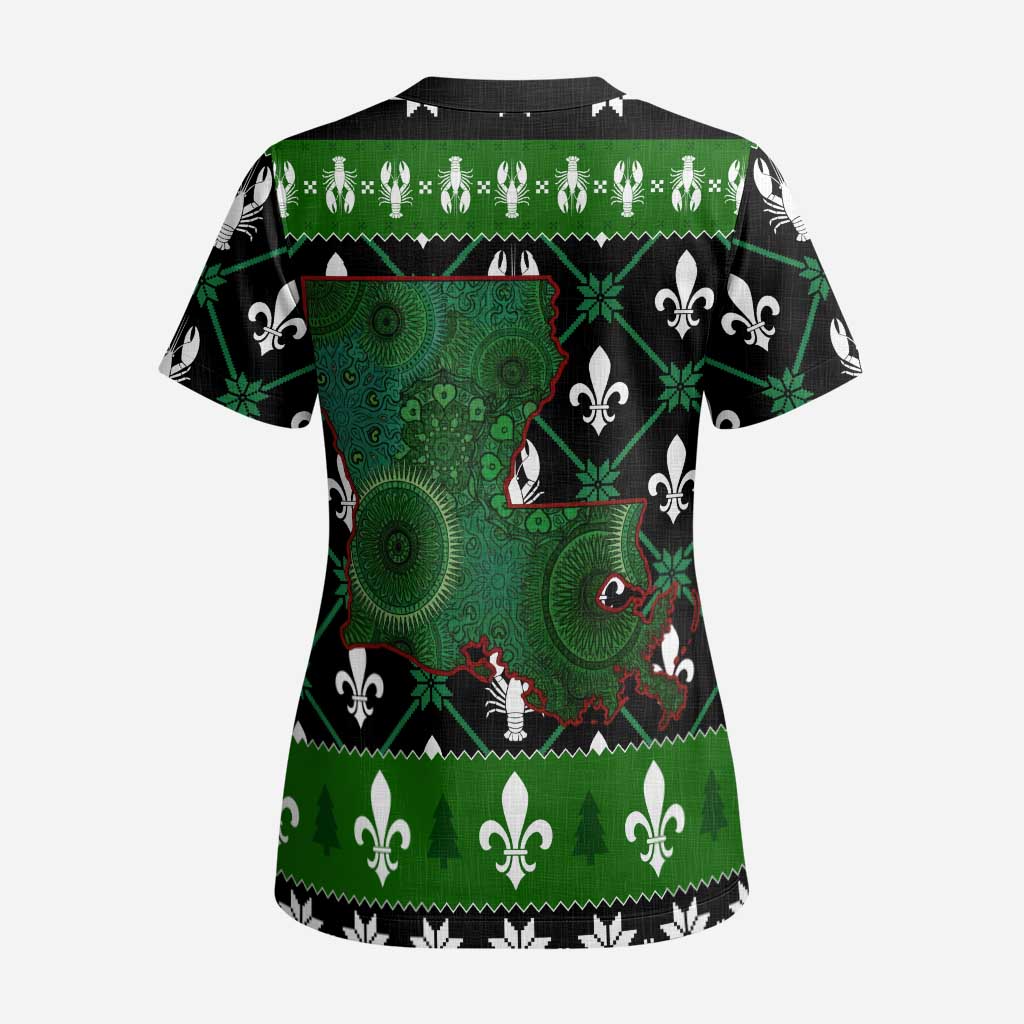 Louisiana USA Symbols Pattern Christmas Scrub Top Xmas Holiday Patterns - Wonder Print Shop
