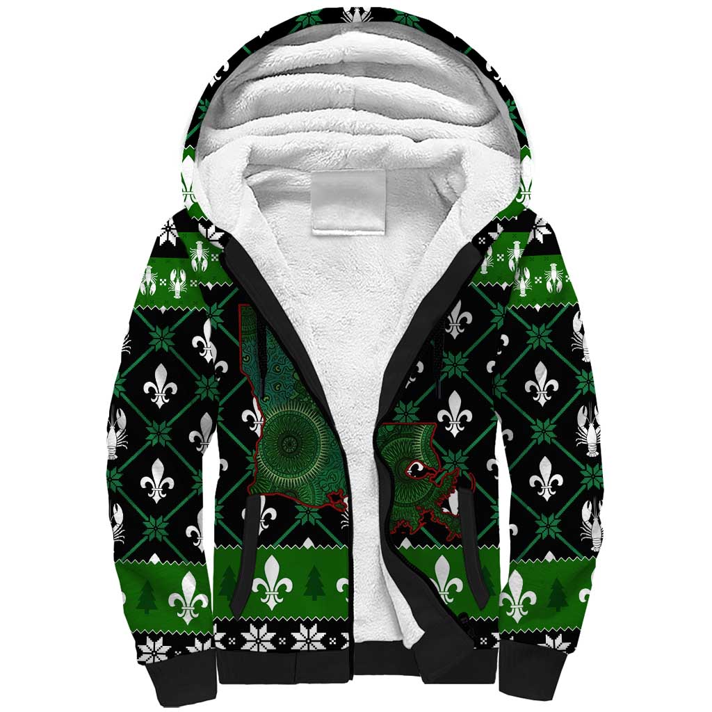 Louisiana USA Symbols Pattern Christmas Sherpa Hoodie Xmas Holiday Patterns - Wonder Print Shop