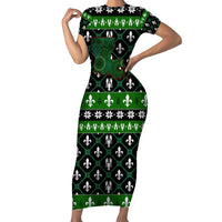 Louisiana USA Symbols Pattern Christmas Short Sleeve Bodycon Dress Xmas Holiday Patterns - Wonder Print Shop